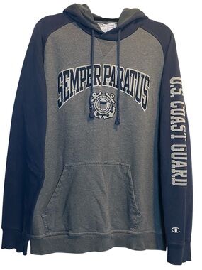 Champion Coast Guard Hoodie Men’s XL Gray Navy Embroidered Logo Semper Paratus